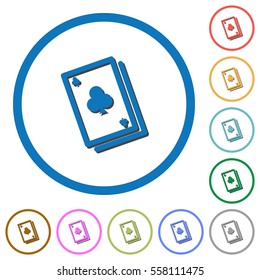 Card game flat color vector icons with shadows in round outlines on white background