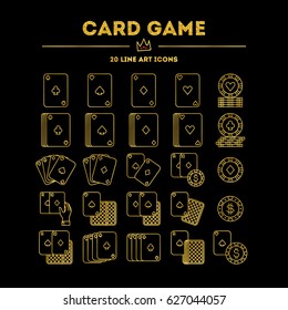 Card Game (golden gradient edition with glitter) vector icon (logo) set. 20 objects. All objects are Isolated.