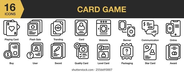 Card Game icon set. Includes website, banner, communication, online, packaging, level, and More. Outline icons vector collection.