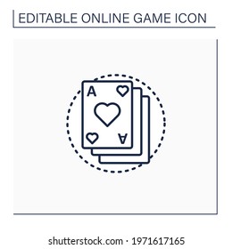 Card game line icon. Deck of game cards. Gambling. Interesting gameplay process. Online game concept. Isolated vector illustration.Editable stroke