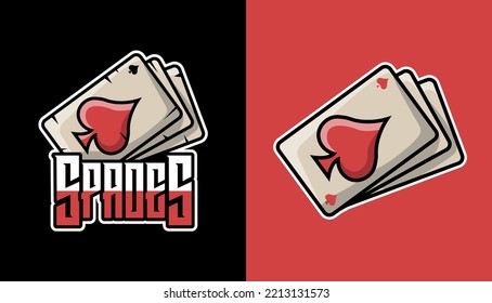 Card game mascot logo design, ace of spades cards, gambling illustration, casino cartoon vector, modern badge, esports, gaming illustration set, play cards deck, streamer icons, isolated on background