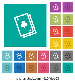 Card game multi colored flat icons on plain square backgrounds. Included white and darker icon variations for hover or active effects.