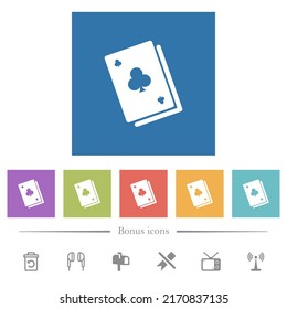 Card game solid flat white icons in square backgrounds. 6 bonus icons included.