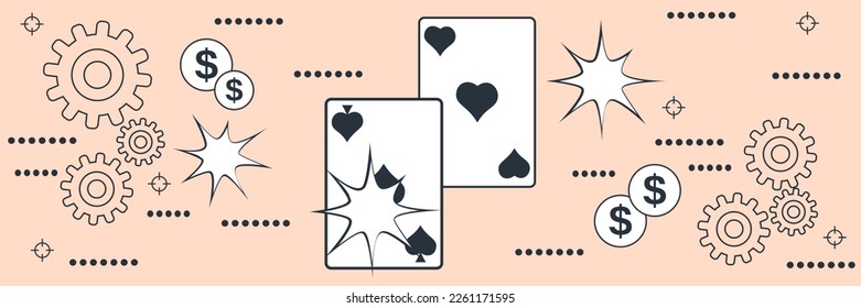 Card game success flat contour style  vector concept illustration