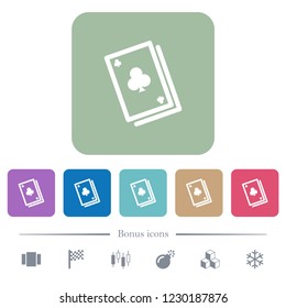 Card game white flat icons on color rounded square backgrounds. 6 bonus icons included