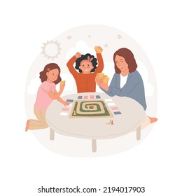 Card games isolated cartoon vector illustration. Kid-friendly tabletop games, lifestyle, family playing cards on the floor, leisure time in the living room, child winning vector cartoon.