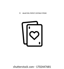 Card games simple black line web icon vector illustration. Editable stroke. 48x48 Pixel Perfect.
