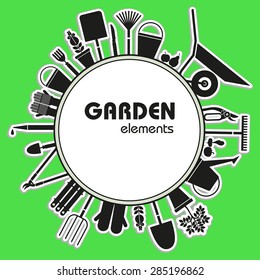 Card with garden tool. Ideal template for booklet, card, flyer, posters, advertisements, ads, labels, banners, calendar works. Vector illustration