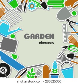 Card with garden tool. Ideal template for booklet, card, flyer, posters, advertisements, ads, labels, banners, calendar works. Vector illustration