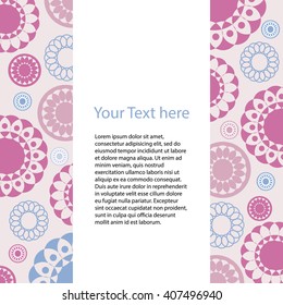 Card with geometric pattern of colored circles. 