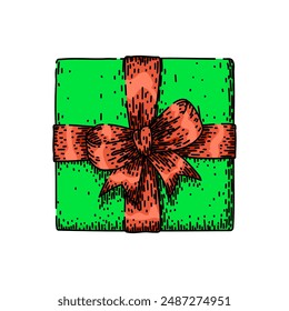 card gift box top view hand drawn. holiday open, birthday paper, sale celebration card gift box top view vector sketch. isolated color illustration