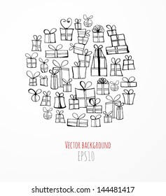 Card with gift boxes. Vector illustration.
