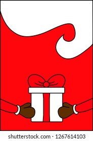 Card with a gift from Santa. Vector graphics.