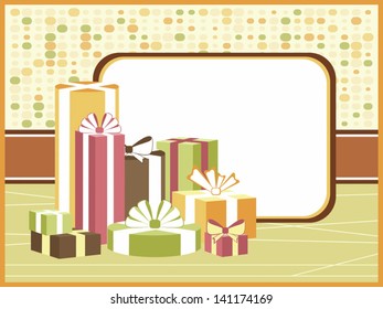 Card with gifts and copy space