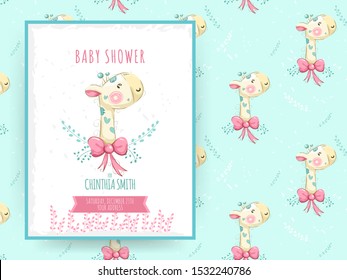 Card of giraffe animal with pattern	