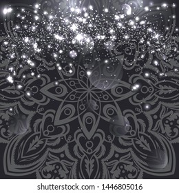 Card with glittering sequins on black background
