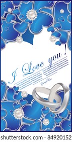 card with glossy blue hearts