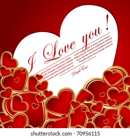 card with glossy red hearts