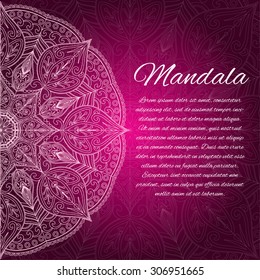 Card with glow mandala. Vector background. Red invitation card. Geometric circle element. Islam, Arabic, Indian, turkish, chinese, ottoman motifs.