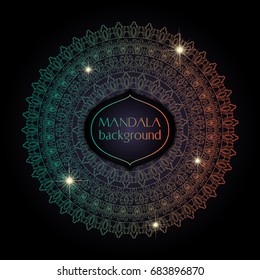 Card with glow mandala. Vector background. Geometric circle element. Islam, Arabic, Indian, turkish chinese ottoman motifs