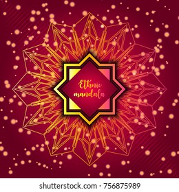 Card with glow mandala. Vector background. Geometric circle element. Islam, Arabic, Indian, turkish chinese ottoman motifs