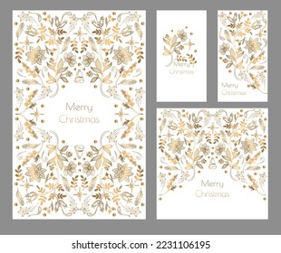 Card with gold Christmas elements. Vector