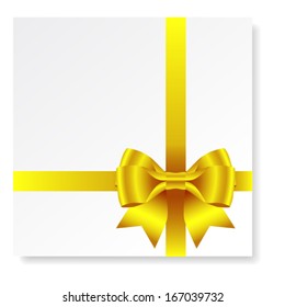 Card with gold gift bow with ribbons, vector