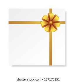 Card with gold gift bow with ribbons, vector