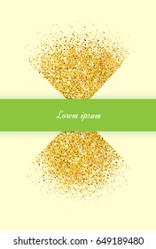 Card with gold glitter background. Shiny sparkles for advertising.