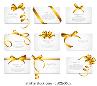 Card with Gold Ribbon and Bow Set. Vector illustration EPS10