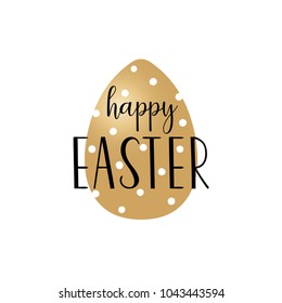 Card with golden Easter egg and handwritten inscription Happy Easter. Vector illustration. EPS 10.