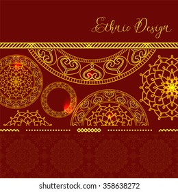 Card with golden mandala. Vector background. Vintage Ornament Pattern. Islamic, Arabic, Indian, Ottoman Motifs, Kaleidoscope, Medallion, Yoga, Meditation. Decorative element for any kind of design.