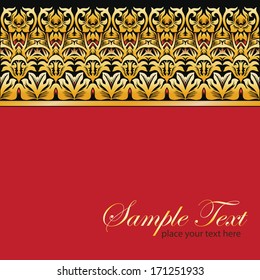 Card with golden ornamental border. Vector illustration.