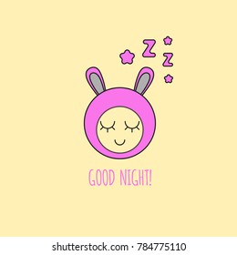 Card good night. Smiley sleeping with sound zzz. Vector