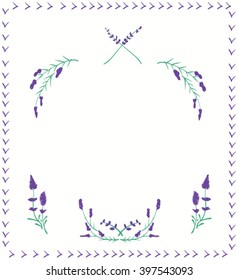card with graphic images of lavender. A Vector Floral Collection of Painted lavender.Vector Flowers.Colorful floral collection flowers, drawing.Spring design for invitation, wedding or greeting cards