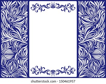 Card with gray tracery on a blue background 