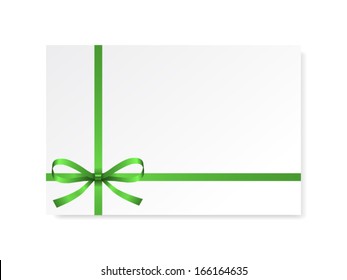 Card With Green Gift Bow With Ribbons, Vector