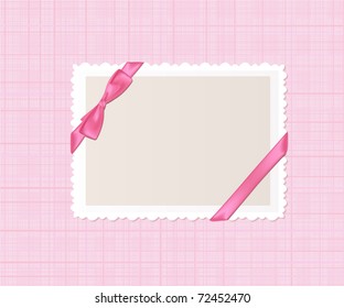 Card for greeting or congratulation on the pink floral background