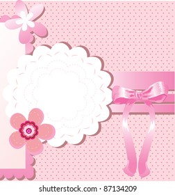 Card for greeting or congratulation with the pink bow