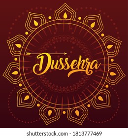 card greeting happy Dussehra with gold lettering vector illustration design