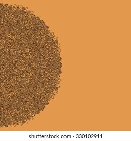 card for greetings with a semicircular backdrop of curls and spirals complex composite drawing of orange