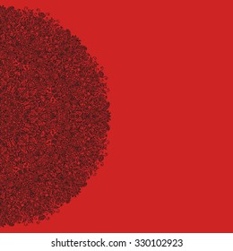 card for greetings with a semicircular backdrop of curls and spirals complex composite drawing of the red