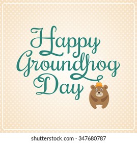 Card for Groundhog Day with marmot and greeting inscription