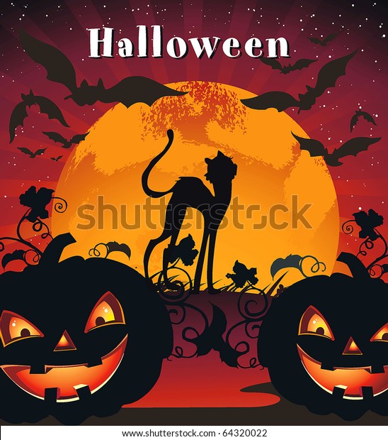 Card Halloween Congratulations Pumpkin Bats Cat Stock Vector (Royalty ...