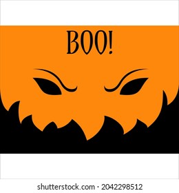 card for Halloween, creepy smile. Pumpkin monster