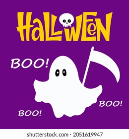 Card for Halloween. The inscription happy Halloween, ghost, skull. Design of posters, leaflets, posters, websites. Vector illustration