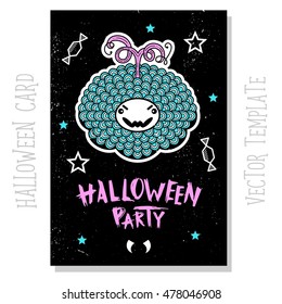 Card Halloween party. Template design for a poster, sticker, brochure, cover, advertising, invitation and more. Vector illustration. 