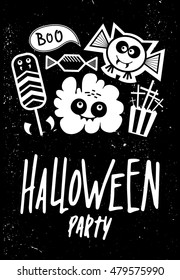 Card Halloween party. Template design for a poster, sticker, brochure, cover, advertising, invitation and more. Vector illustration. 