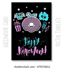 Card Halloween party. Template design for a poster, sticker, brochure, cover, advertising, invitation and more. Vector illustration. 