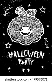Card Halloween party. Template design for a poster, sticker, brochure, cover, advertising, invitation and more. Vector illustration. 